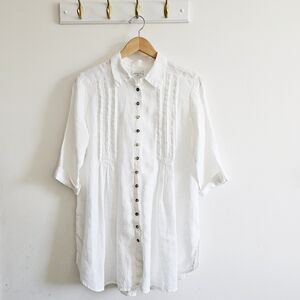 Vintage 90s Click Color Me Linen Button Down Blouse White Pleated USA